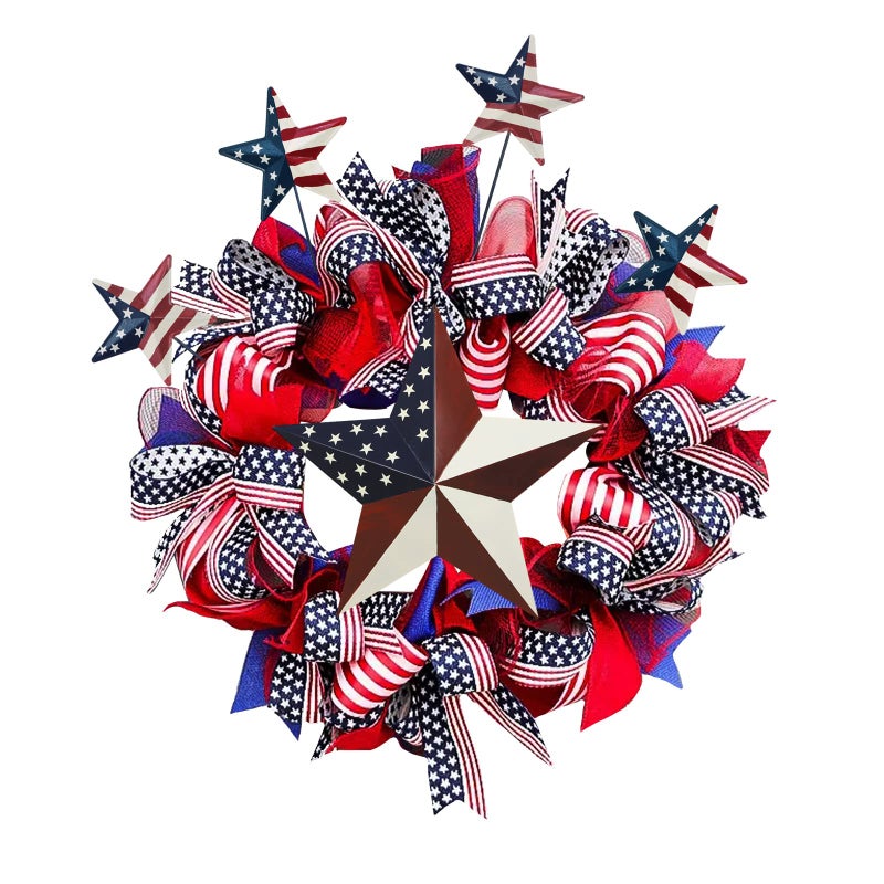 WHY Decor Metal Barn Star, American Patriotic American Flag Wall Decoration Outdoor Indoor Hanging Wall Art 4th of July Memorial Day Veterans Day Gift for Man Star Ornament Home Decor 12 Inch(C) - Image 2